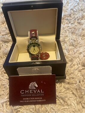 Women's Burgundy Leather Strap Watch with Green Dial